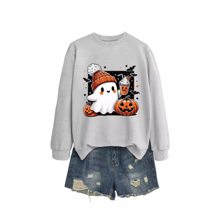 Amazon Cross-border Fashion Long-sleeved Shirt Women's Halloween Ghost Pumpkin Autumn and Winter Versatile Crewneck Sweater