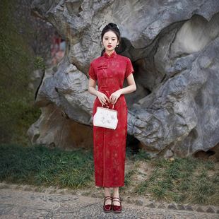2025 spring and summer new slim slimming satin cheongsam dress temperament national style dress retro costume wholesale