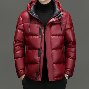 High-end Hooded Black Gold Down Jacket Men's Thickened Winter 90 White Duck Down Solid Color Fashionable All-match Warm Jacket for Men