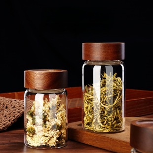 Acacia Wooden Lid Pericarpium Storage Tank Honey Tea Packaging Bottle Sealed Tank Large Capacity High Borosilicate Glass Storage Jar