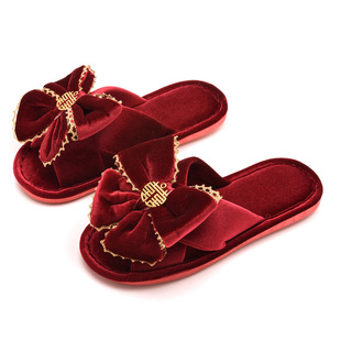 Wedding slippers festive red bridal senior dowry summer spring autumn and winter couple home non-slip rubber bottom platform slippers