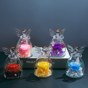 Cross-border Explosions Little Angel Rose Eternal Flower Real Flower Car Ornaments Eternal Flower Ornaments Glass Cover Mini Bouquet