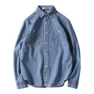 Denim Long-sleeved Shirt Men's Instagram Style Spring and Autumn Trendy Men's Lapel Shirt Coat Japanese-style Harajuku-style Casual Jacket