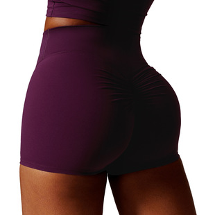 Brushed high waist yoga shorts belly contracting Peach Hip lifting outer wear running fitness pants tight sports shorts 8518