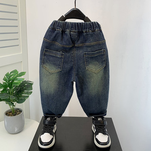 Boys' 2024 new jeans fashionable handsome fashionable children's pants spring and autumn fashionable baby's trousers autumn children's clothing