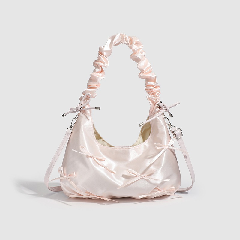 Sweet and cute 2025 new bow cloud bag, adorable and versatile pleated handbag, shoulder bag, underarm bag.