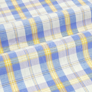 Cotton Washed Plaid Shirt Fabric, Women's and Kidsren's Clothing Plaid Fabric, Yellow and Blue Cotton Fabric, Light-colored Fabric
