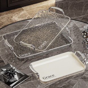 Rectangular Tray Ins Style High Appearance Value Living Room Household Tea Cup Water Cup Tea Tray Light Luxury Dessert Fruit Dinner Plate
