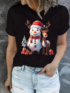 Christmas Women's Short Sleeve Cross-border Full-support Half-support AliExpress Amazon TIKTOK Shrimp Top TEMU
