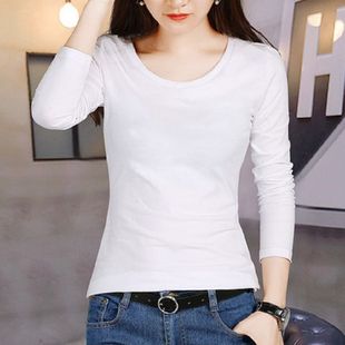 2023 new high quality autumn long sleeve white T-shirt women's slimming slim bottoming shirt V-neck shoulder collar black