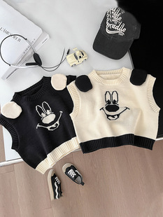 Korean children's clothing children's knitted vest 2024 spring and autumn children's cartoon puppy loose sweater all-match vest tide