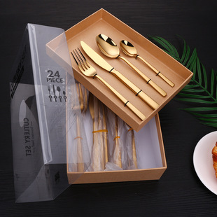 Factory Direct Steak Knife, Fork and Spoon Gift Box Golden High-end Luxury Household Nordic Western Food Tableware Set Full Set