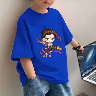 2025 New Children's Fashionable Cotton T-shirt Loose Printed Boys' Loose Fashionable Printed All-match Top