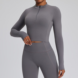 European and American Cross-border Half-zipper Long-sleeved Yoga Suit Tight-fit Running Outdoor High-intensity Quick-drying Yoga Top for Women