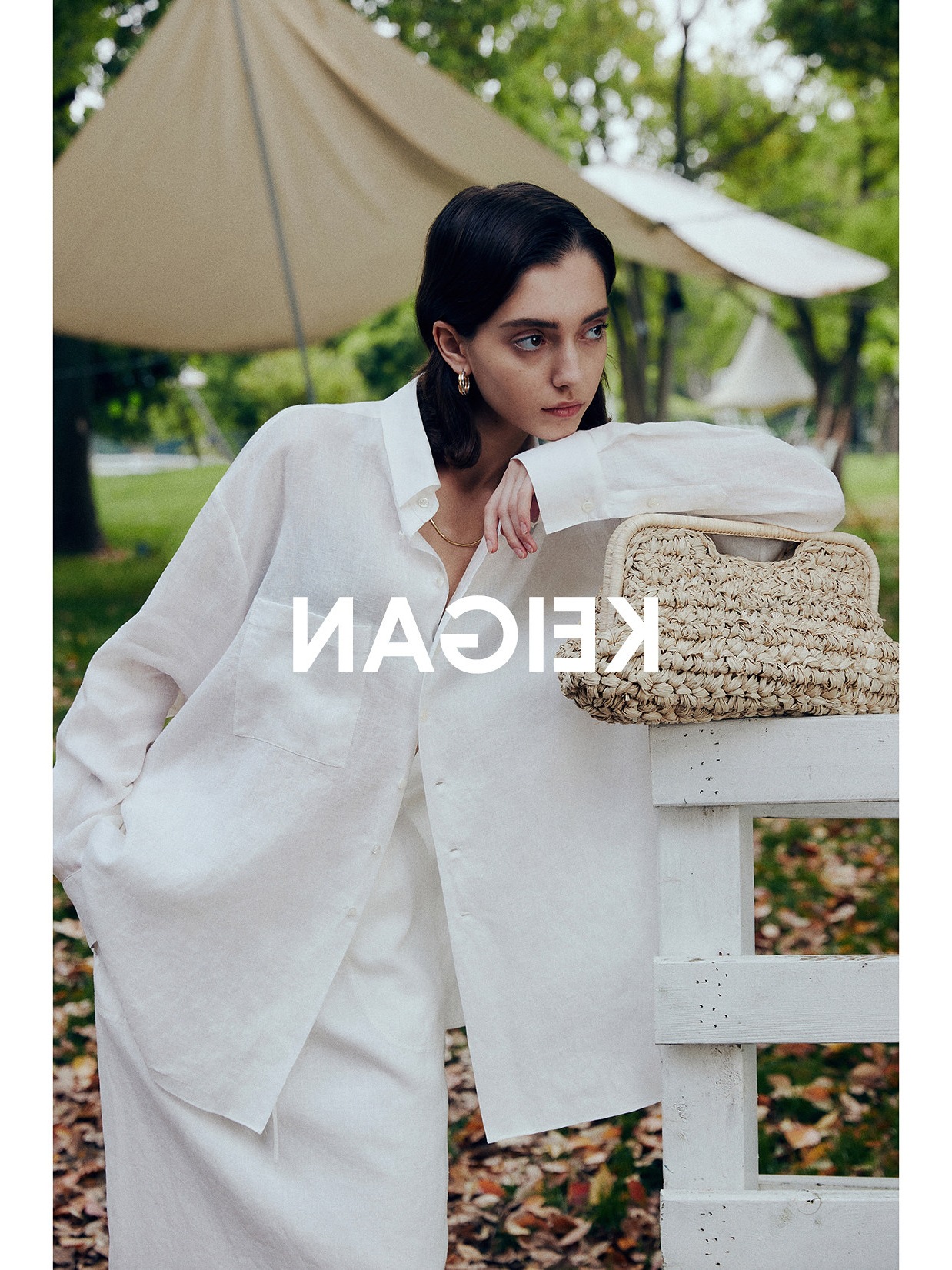 Raindrop Linen Light and Comfortable Row Vacation Style Relaxed Sun-Protective Shirt, Shorts, and Skirt Set