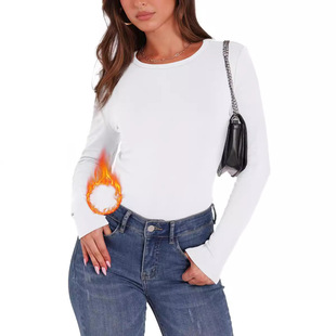 Women's Long Sleeve Warm Shirt Lightweight Wool Top 2024 Autumn Round Neck Casual Basic T-Shirt