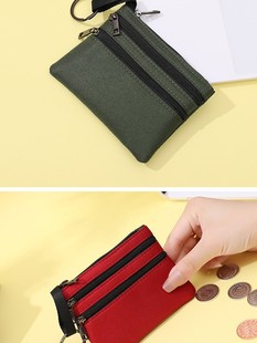 Coin Purse Women's Canvas Hand Bag Cloth Bag Short Mini Wallet Card Bag Three-Layer Zipper Key Coin Bag