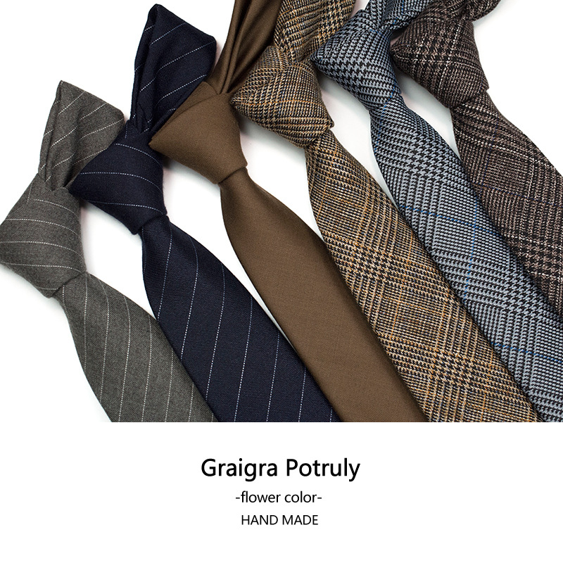 Houndstooth suit tie men's solid color Curry Gray 6cm casual tie vintage work plaid fashion women