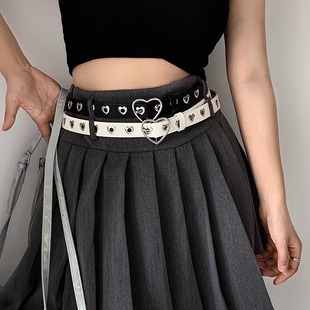 South Korea Vintage Black Love Women's Belt Thin Girl's Heart Belt Student Cute Decorative Trendy Belt All-match Trendy