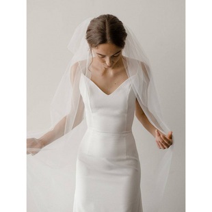 zc008 bridal wedding headdress white ivory cut-edge veil with comb fingertip length European and American cross-border 888