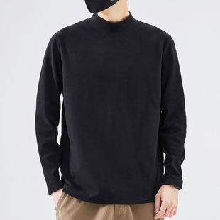 [Factory wholesale] autumn and winter German velvet long sleeve warm men's casual solid color plus size T-shirt semi-high collar long t autumn clothing
