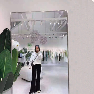 Full-Length Mirror Dressing Floor-Standing Mirror Clothing Store Slimming Mirror Home Bedroom Internet-Popular Stereo Wall-Hanging Super White Fitting Mirror