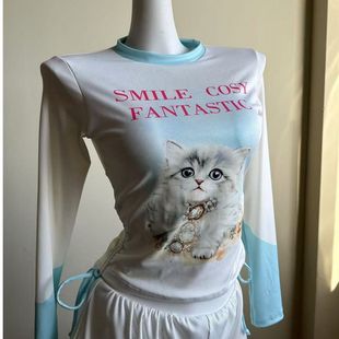 [kitten] new conservative slim split swimsuit girls long sleeve sunscreen boxer pants hot spring vacation swimsuit