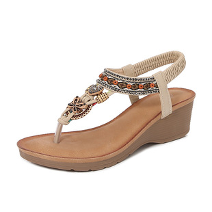 IELTS Wedge Roman Sandals Women's New Bohemian Ethnic Style Open Toe Holiday Travel Women's Shoes 589