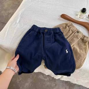 Children's Pants 2025 Spring and Autumn Solid Color Embroidered Carrot Pants for Boys and Girls Baby Boys and Girls Stylistically Waist Trendy Brand Casual Pants