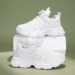 2025 new white shoes boys leather waterproof non-slip wear-resistant mesh breathable rotating buckle student white shoes women