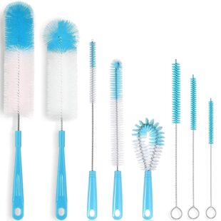 Eight-piece household kitchen stainless steel long handle nylon hair cleaning brush milk bottle brush Cup brush straw brush