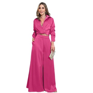 2024 Amazon cross-border foreign trade Europe and the United States autumn and winter new fashion sexy pleated long sleeve wide leg pants casual suit