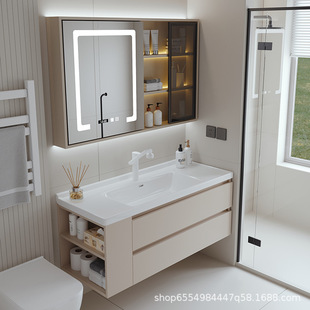 New style with side storage bathroom cabinet ceramic integrated basin wash table bathroom wash basin wash basin cabinet combination
