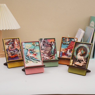 Dunhuang city series in stock three-layer wooden mobile phone base bracket universal portable desktop bracket wholesale