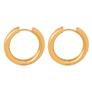 Niche simple personality fashion all-match High sense jewelry geometric glossy plain ring titanium steel gold plated fashion earrings