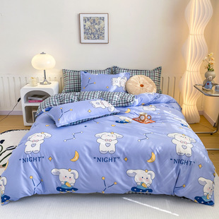 2023 New Aloe Vera cotton four-piece cartoon quilt cover sheets small student dormitory three-piece factory direct sales