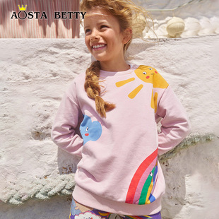 25 Autumn New Girls' Sweater European and American Style Children's Sweater Knitted Cotton Rainbow Printed Children's Sweatshirt