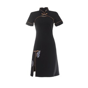 National Style summer high-end black butterfly embroidery new Chinese cheongsam 2023 Summer new young improved dress