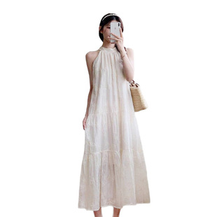 Beautiful Neck French Shoulder dress Women's Summer 2025 New Sleeveless Tea Break Seaside Vacation Long Skirt