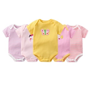 Base Shirt Baby Clothing Short-sleeved Baby Printed Jumpsuit Spring and Summer Pajamas Wrap Fart Clothes 5-piece Set