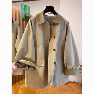 plus size design sense contrast color medium and long frock coat spring and spring fat 300kg loose temperament high-end coat