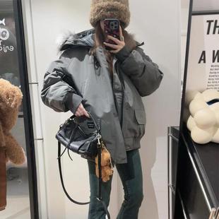 American-style Overcome Women's 2024 Winter New Thickened Street Workwear Coat Warm Big Wool Collar Cotton-padded Jacket