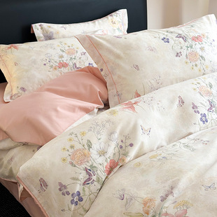 Xinjiang long staple cotton four-piece set 60 cotton cotton light luxury satin bed hat four-season cotton quilt cover four-piece set