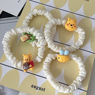 4 Style Pooh Hair Rope Ins Girl's Soft Heart Cute Cartoon Puff-Puff Bee Large Intestine Hair Ring Sweet Ponytail Hair Accessories Hair Clip