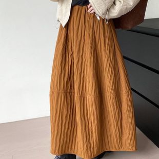 Japanese Artistic Retro Mid-length Skirt Autumn Spring 2025 New High Waist Slimming Thickened Warm Skirt Women's Clothing