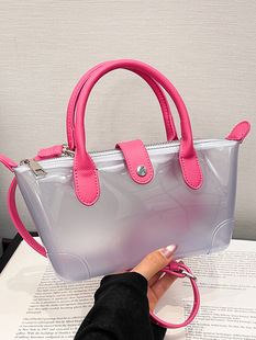 Cross-border wholesale personalized transparent plastic jelly handbag women's casual color contrast niche design cross-body wash bag