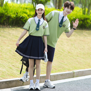 Middle school students class clothes couples simple shirt casual fresh summer students short sleeve school uniform a generation of hair