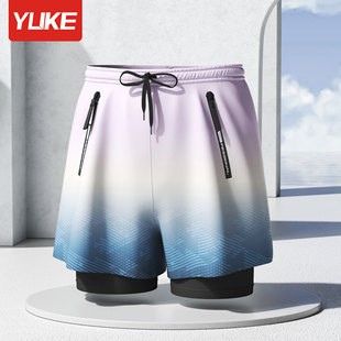 Swimming trunks men's new adult double-layer anti-embarrassment swimming trunks men's plus size quick-drying loose swimming equipment wholesale