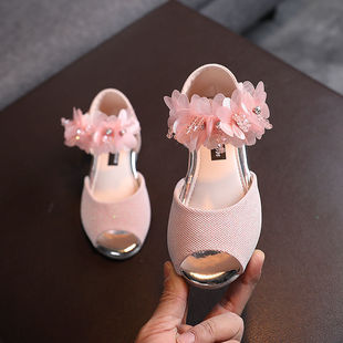 Shoes белые детские рыбьи клювы сандалии летние новые бисероплетенные стразы цветы полушанки для девочек корейская версия
