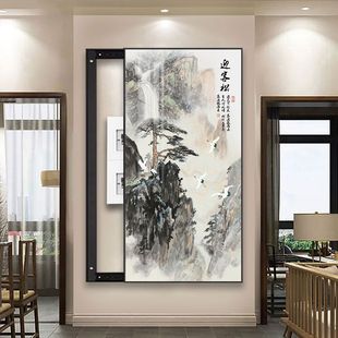 Chinese meter box decorative painting large size landscape painting vertical aluminum alloy picture frame electric box hanging picture crystal porcelain painting wholesale